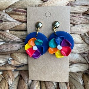 Handmade Polymer clay rainbow colored dangly earrings